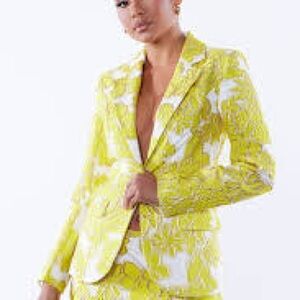 Fashion Nova Poppy Embroidered Yellow Blazer NWT
